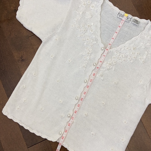 Vintage Floral Embroidered Pearl Button Grandma Knit Shirt Sweater - Picture 12 of 12